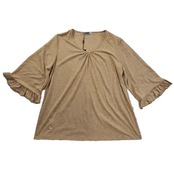 Kikula Flutter Sleeve Tunic Women's XXL Brown Chambray 3/4 Sleeve New With Tags - Picture 1 of 12